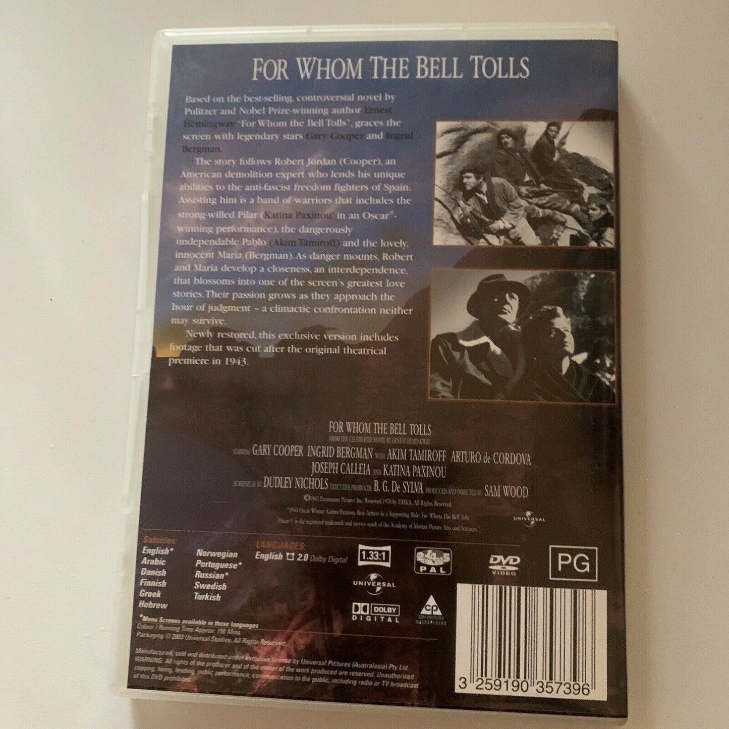 For Whom The Bell Tolls (DVD, 1943) Gary Cooper, Ingrid Bergman. Region 4&2