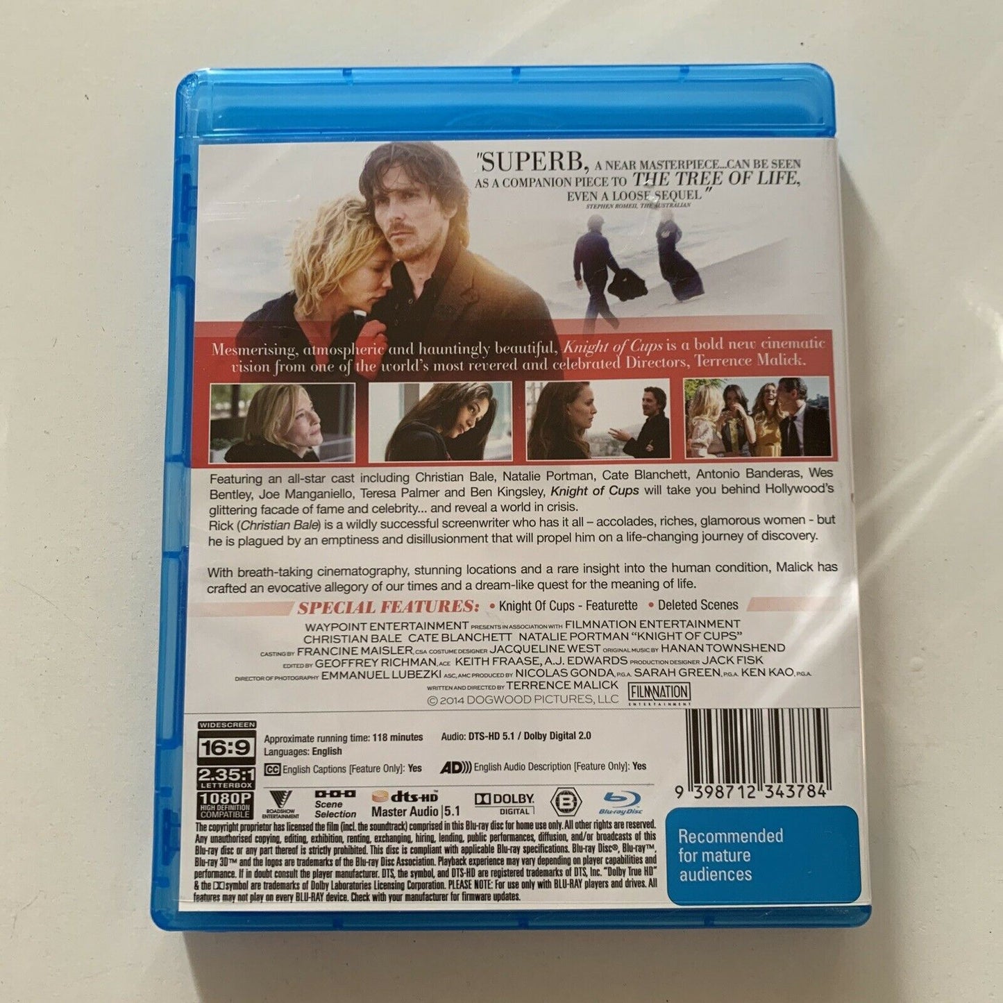 Knight Of Cups (Bluray, 2014) Christian Bale, Cate Blanchett. Region B