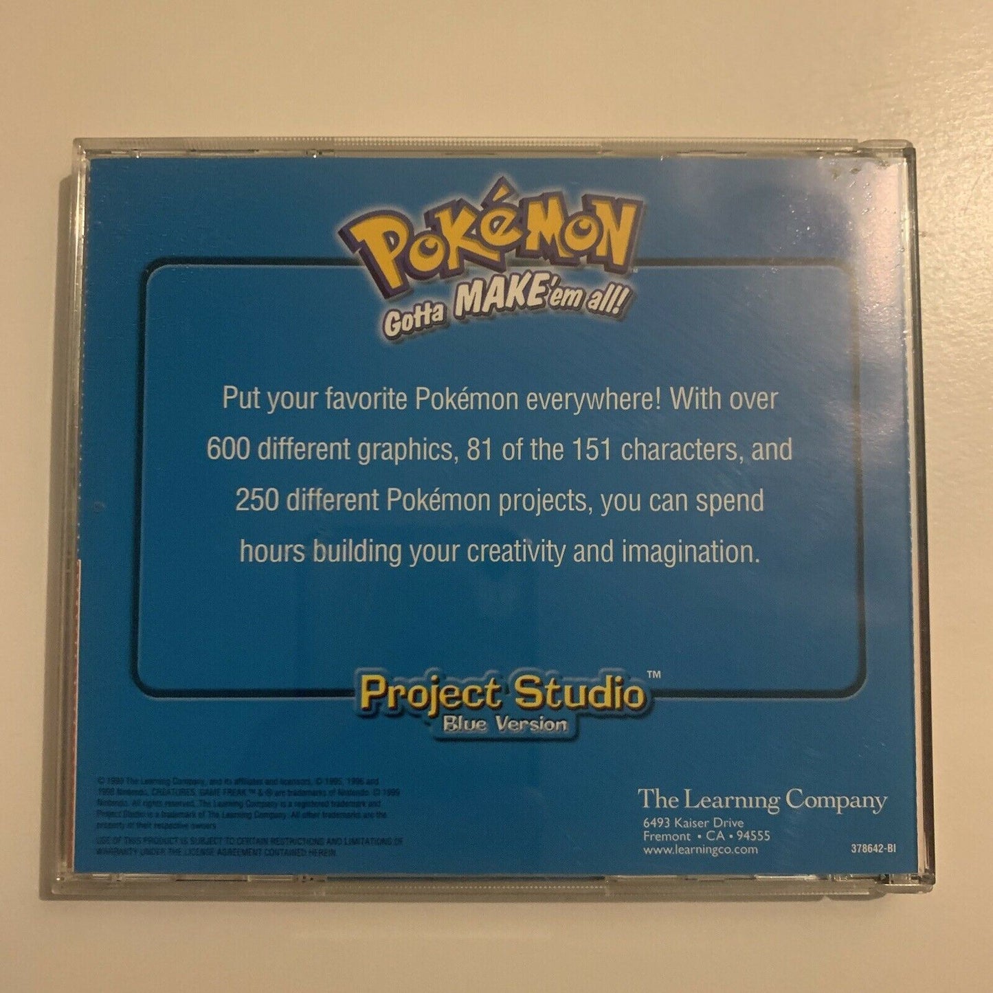 Pokémon: Project Studio - Blue Version PC CDROM 1999 Rare!!!