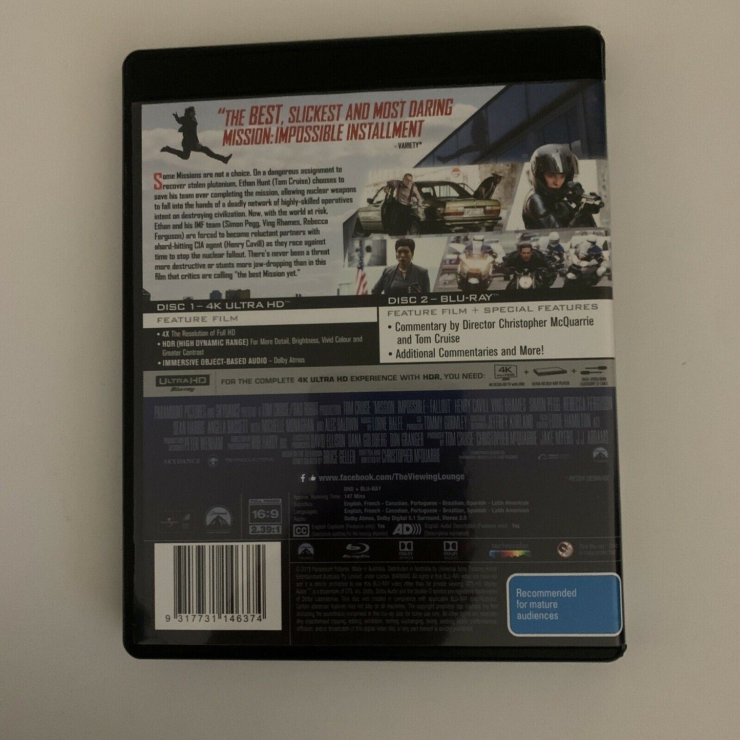 Mission: Impossible - Fallout (4K Ultra HD Bluray, 2018, 2-Disc) Tom Cruise