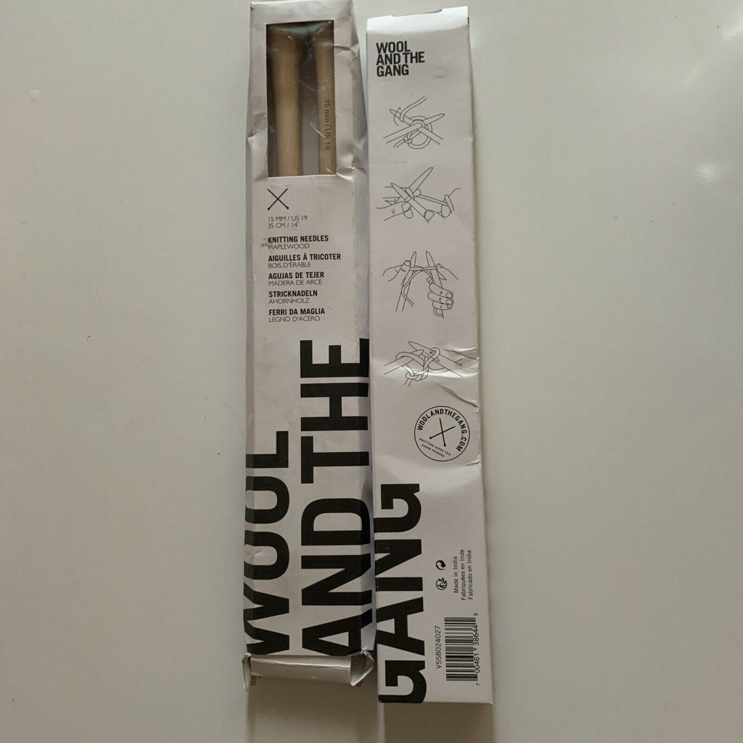 2x Pairs Wool And The Gang Knitting Needles Maplewood 15mm/ US19 & 35cm/14" Long