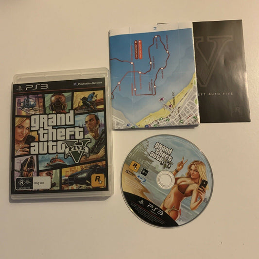 Grand Theft Auto V (PlayStation 3, 2013) With Manual + Map