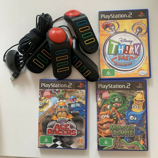 Disney Think Fast The Family Quiz / Monsters Rumble / Ace Racers w Buzzers PS2