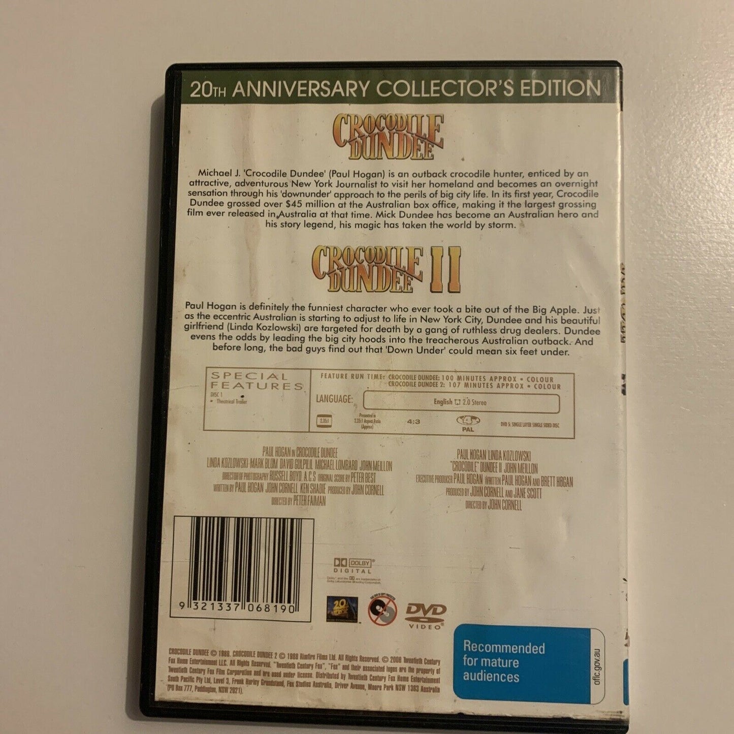 Crocodile Dundee I & II - 20th Anniversary Edition (DVD, 1988, 2-Disc) Region 4