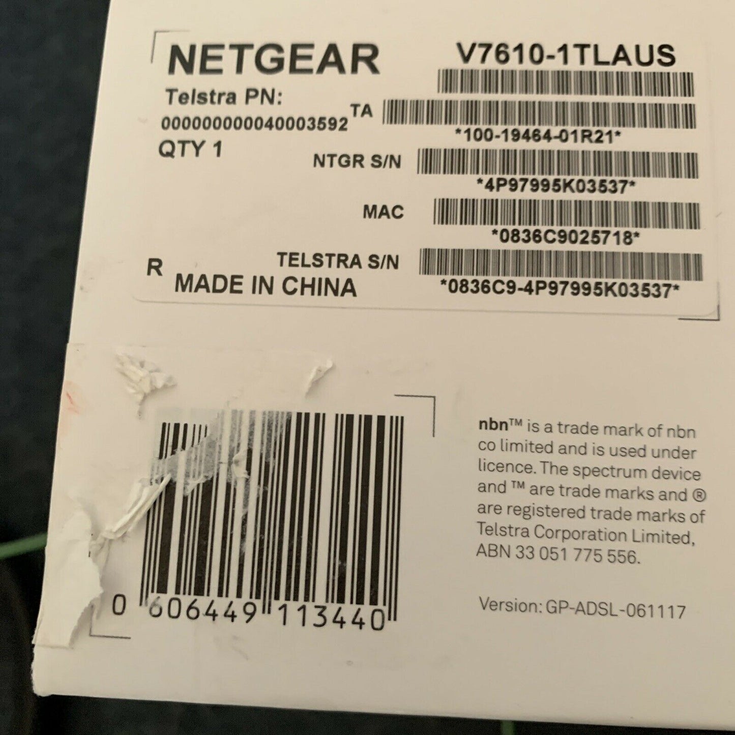 Telstra Gateway Pro Netgear V7610-1TLAUS WiFi Modem Router