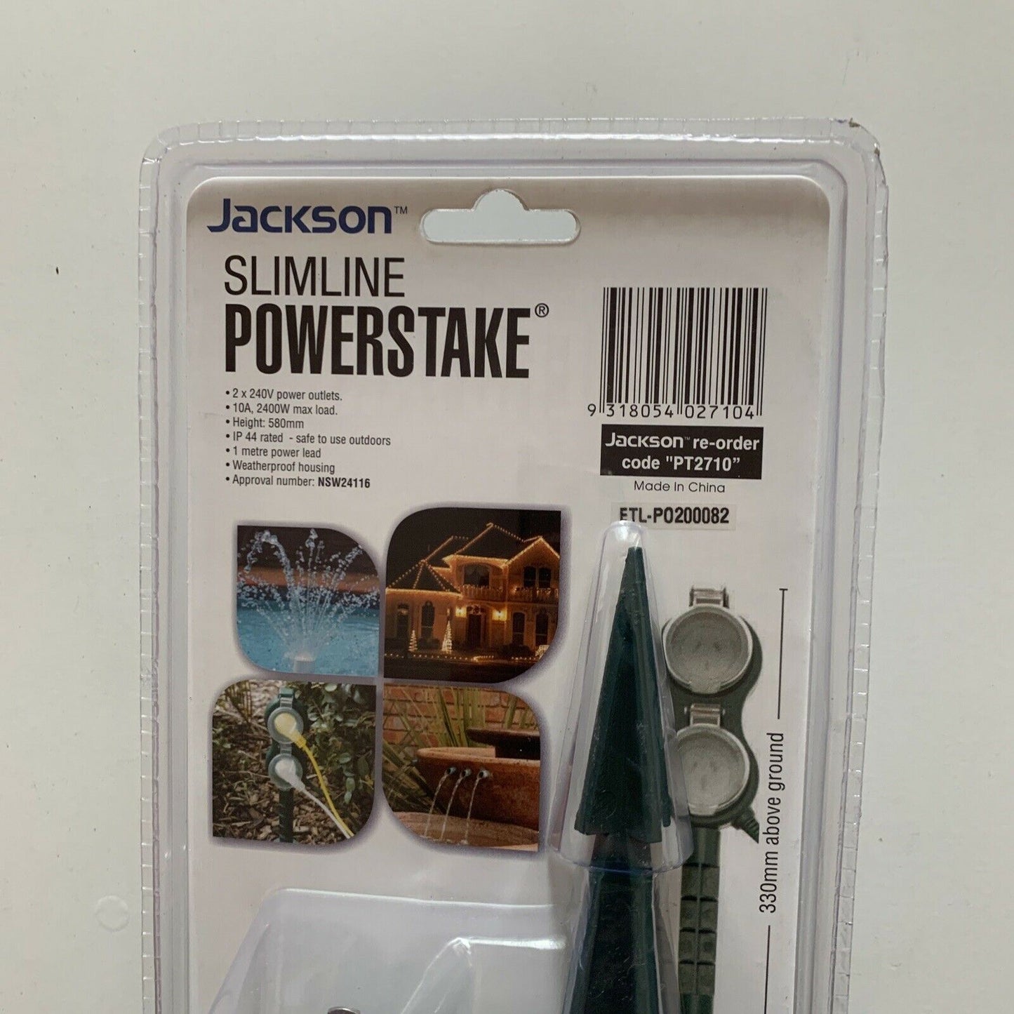 Jackson Slimline Powerstake - Weatherproof Outdoor Powerboard - 2 Outlet 1m Lead