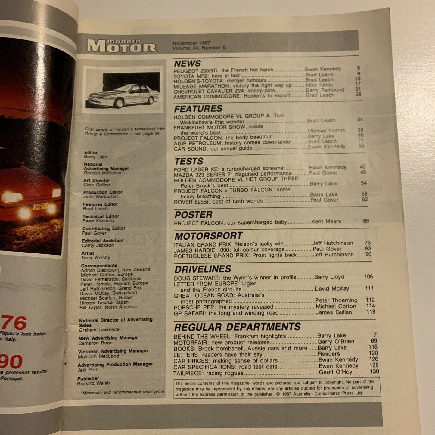 Modern Motor Magazine - November 1987 - TWR Gp A Commodore