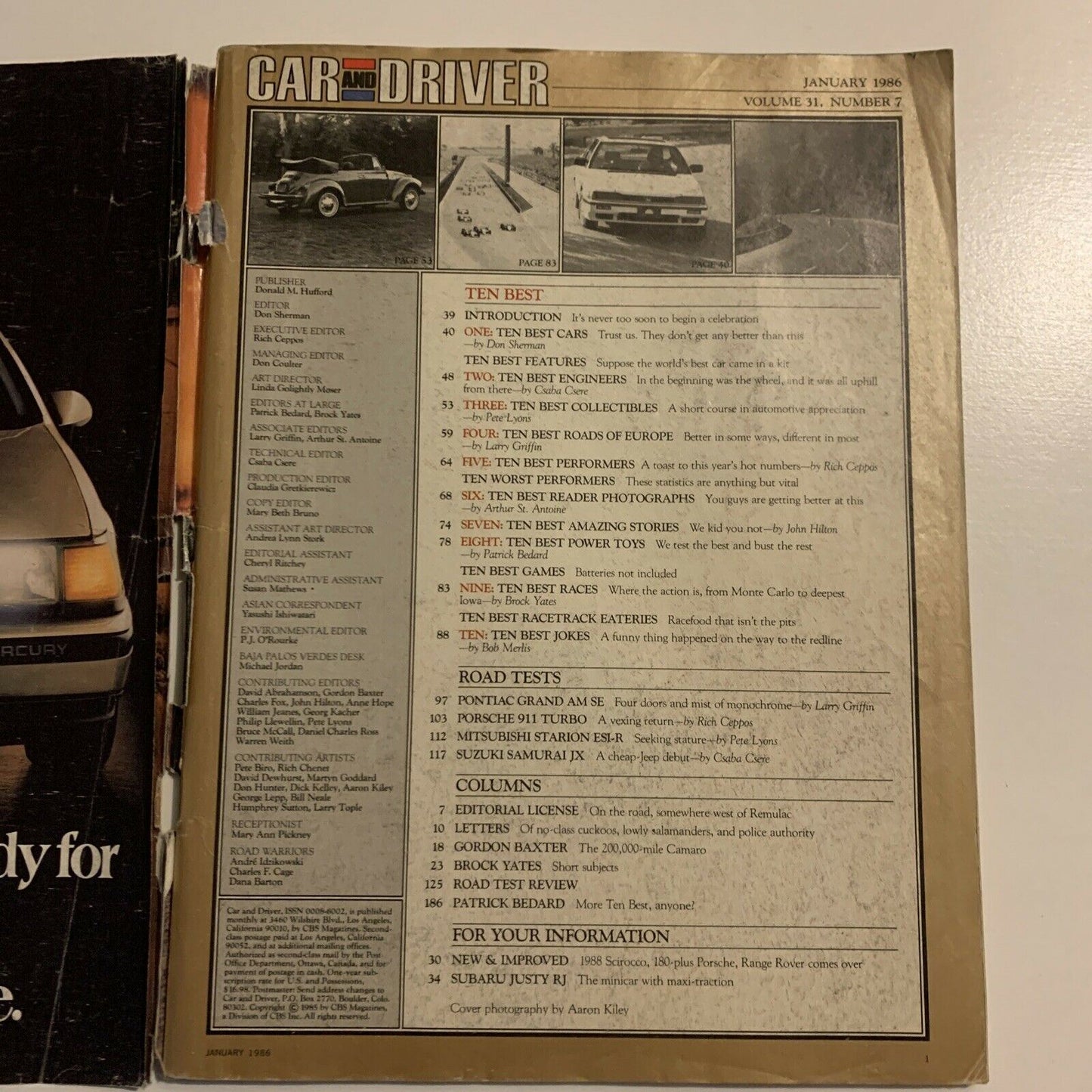 Car And Driver Magazine - January 1986 - Fourth Annual Teen Best Issue