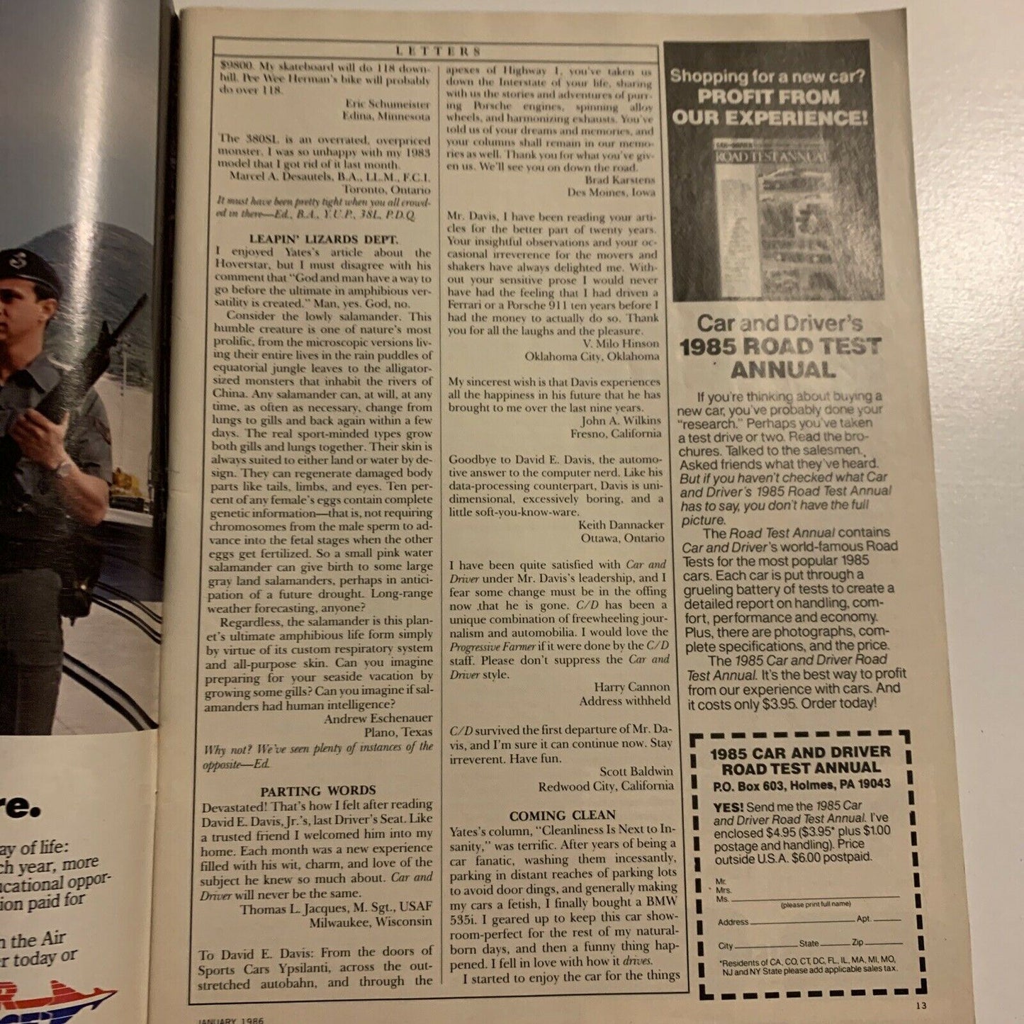 Car And Driver Magazine - January 1986 - Fourth Annual Teen Best Issue