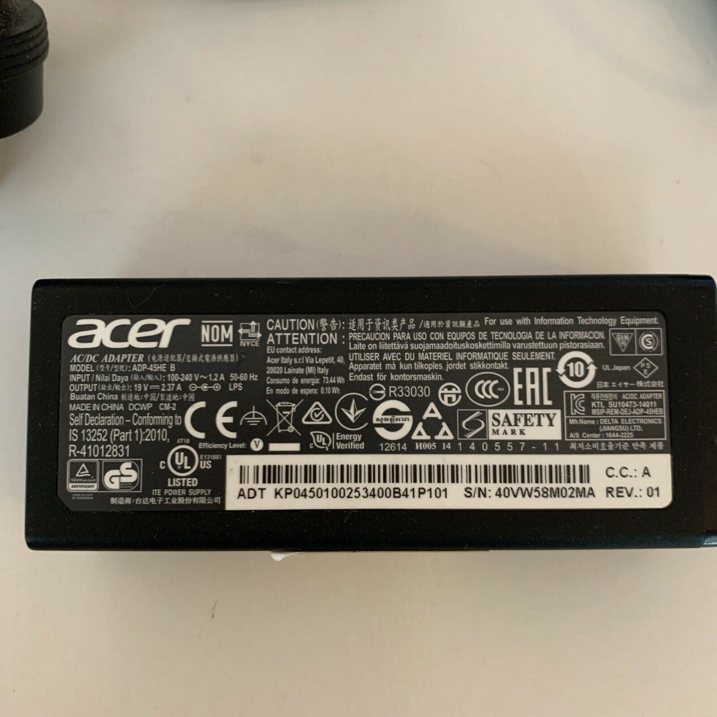 Genuine Acer ADP-45HE B AC Adapter 19V 2.37A