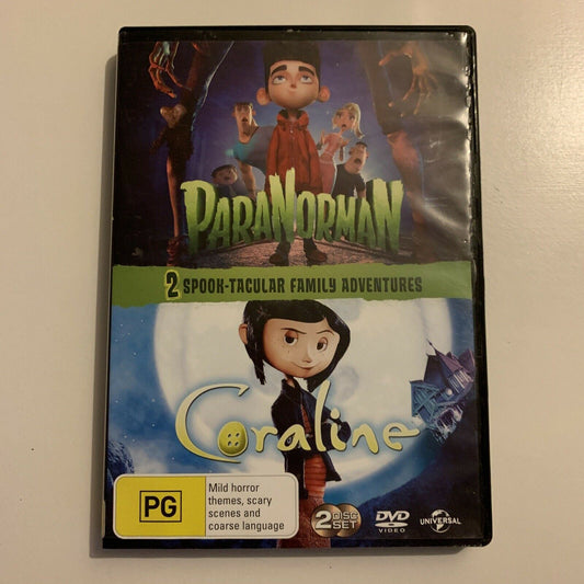 Coraline / Paranorman (DVD, 2014, 2-Disc) Dakota Fanning. Region 4&2