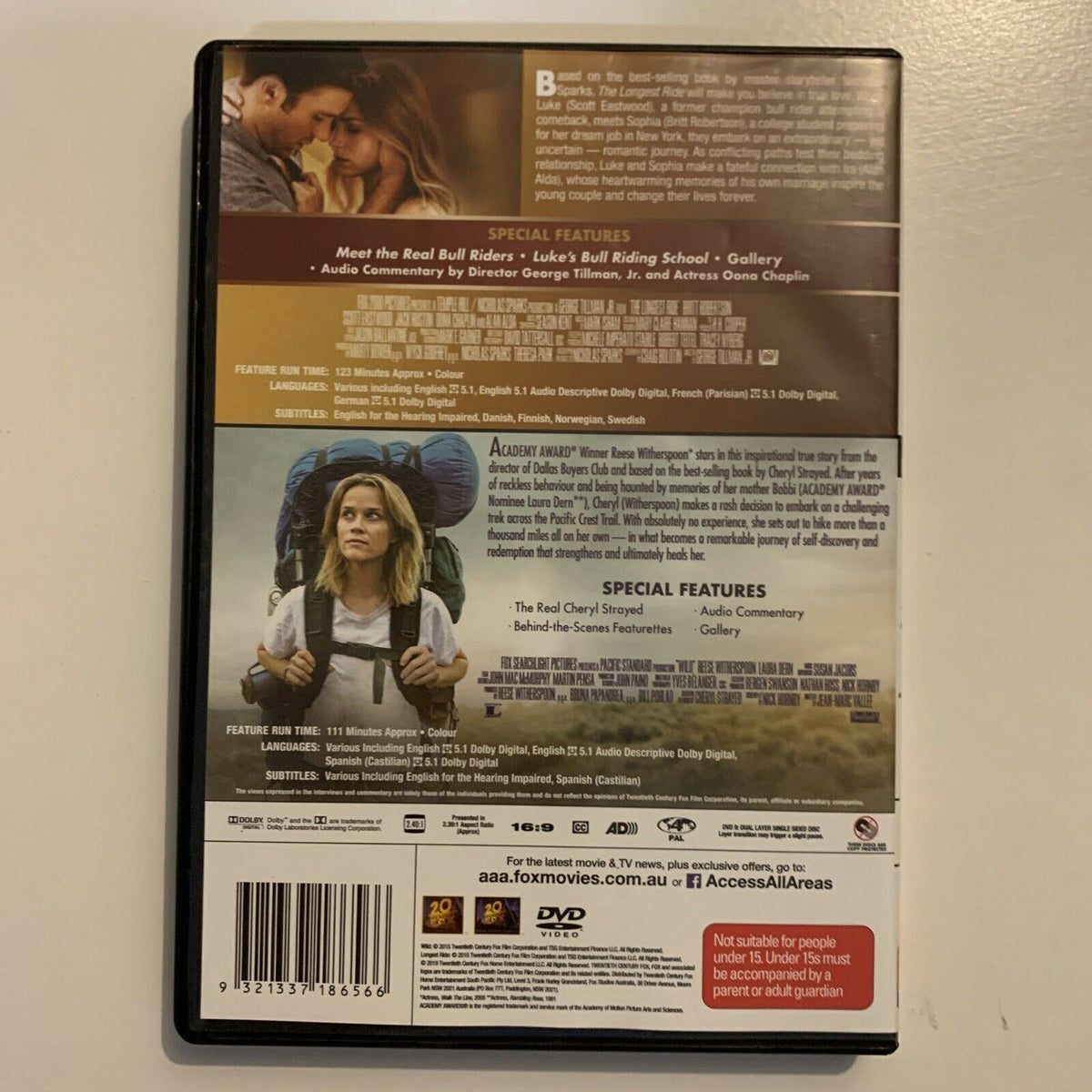 The Longest Ride / Wild (DVD, 2015, 2-Disc) Reese Witherspoon. Region ...