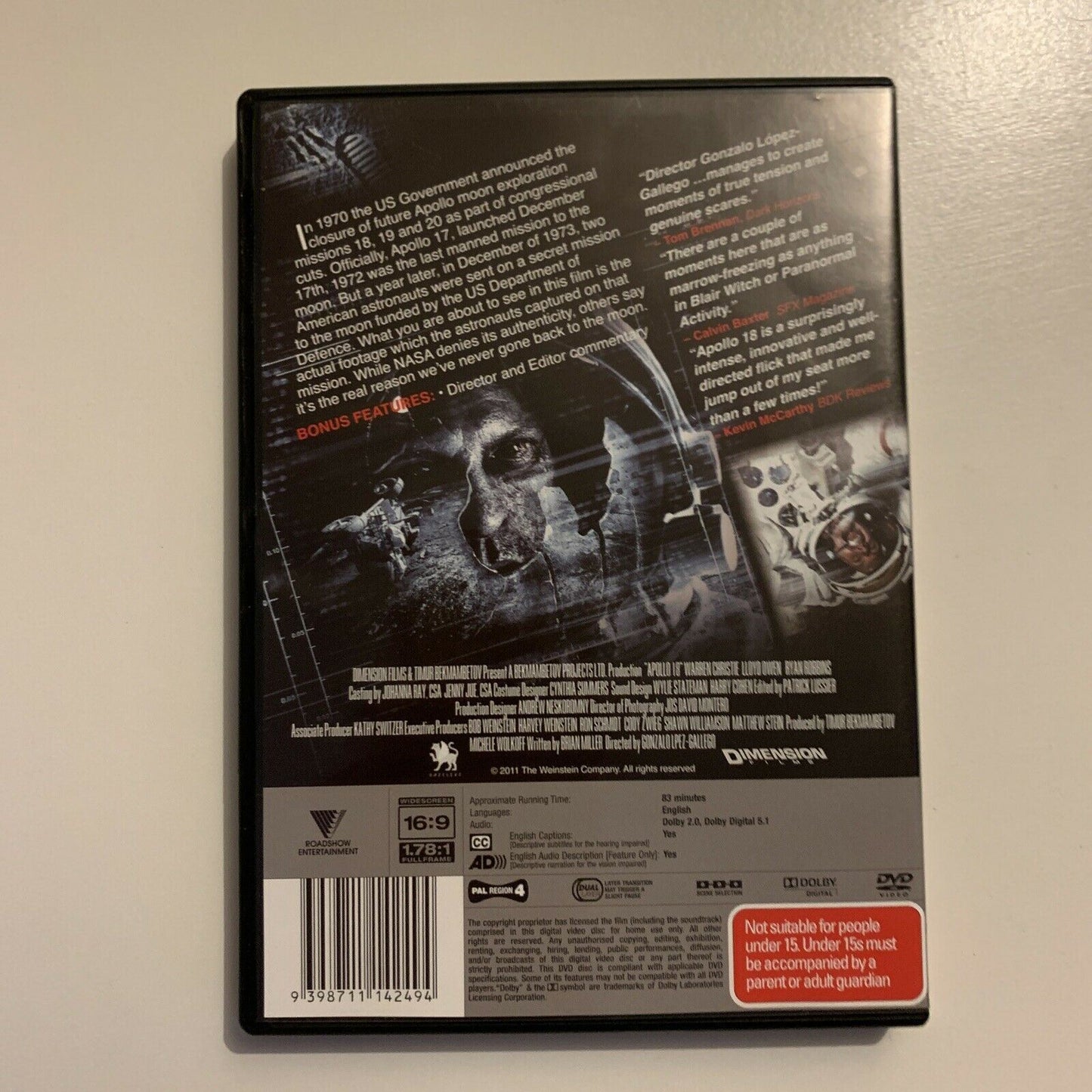 Apollo 18 (DVD, 2011) Warren Christie, Ryan Robbins, Lloyd Owen Region 4