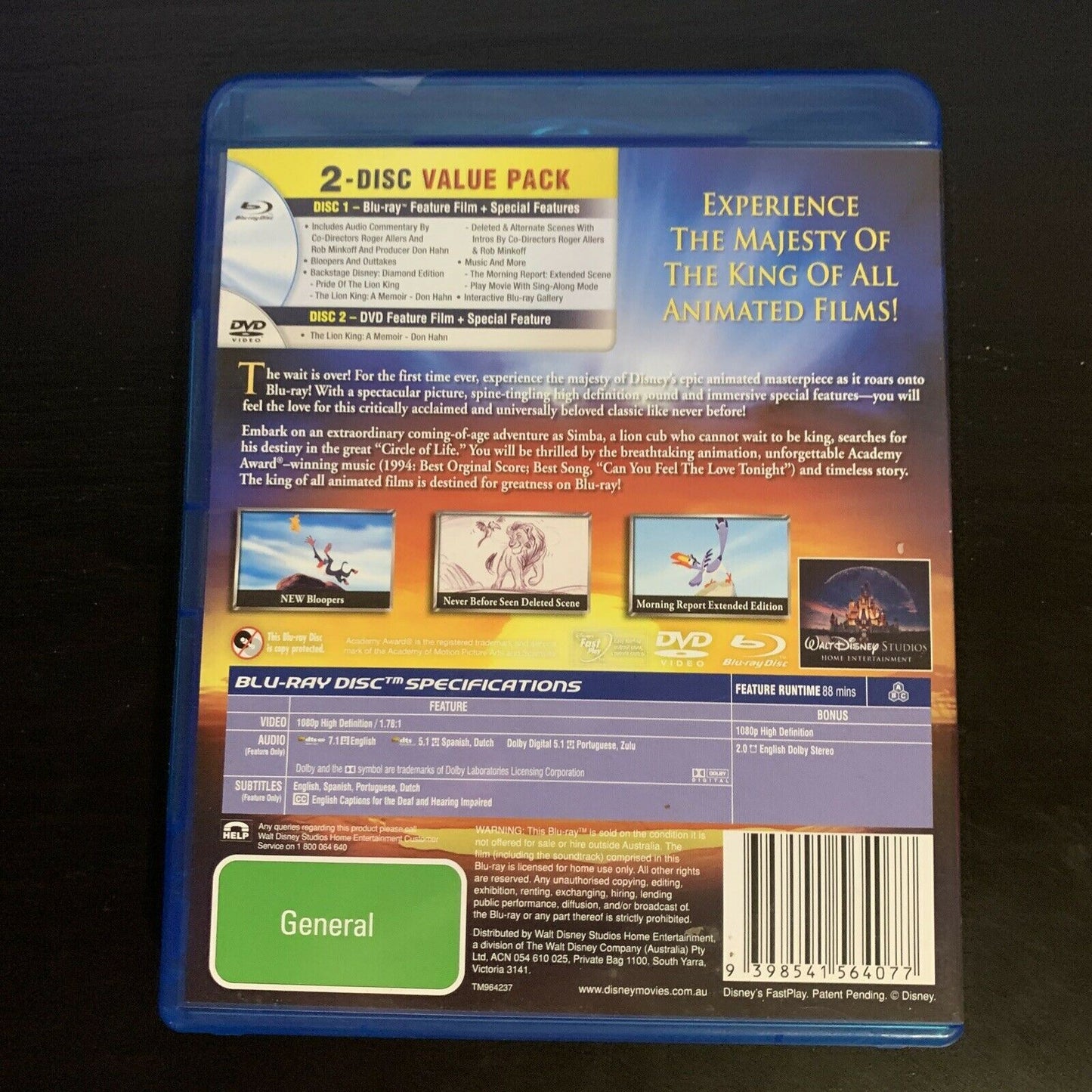 The Lion King - Diamond Edition (Bluray + DVD, 1994, 2-Disc)