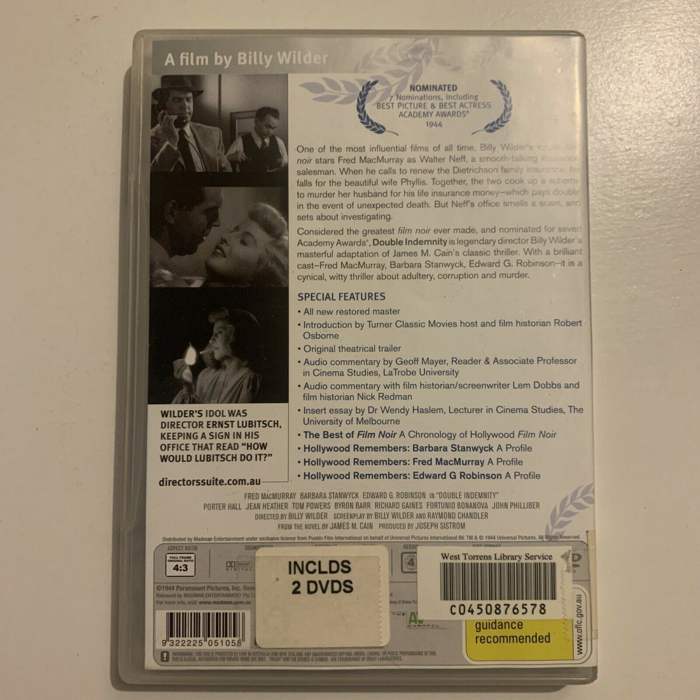 Billy Wilder: Double Indemnity (DVD, 1944, 2-Disc) Region 4