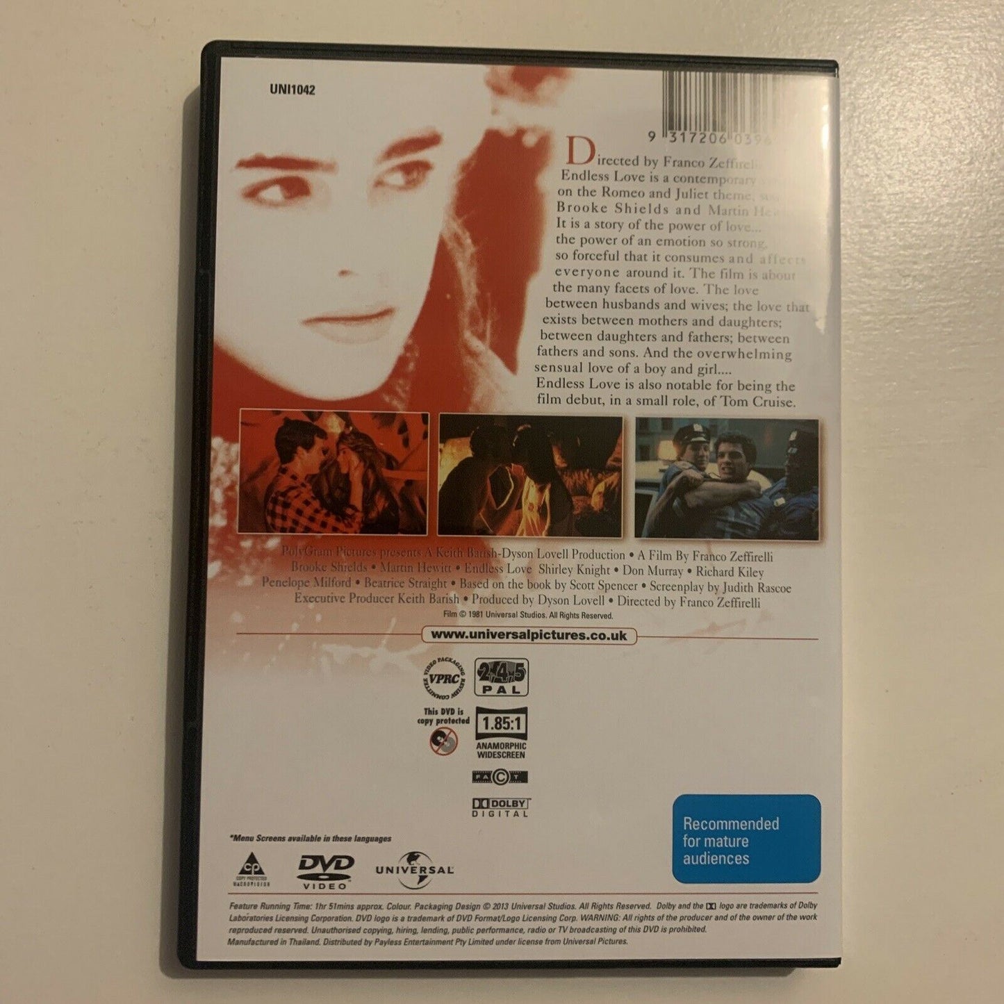 Endless Love (DVD, 1981) Brooke Shields, Martin Hewitt. Region 4&2