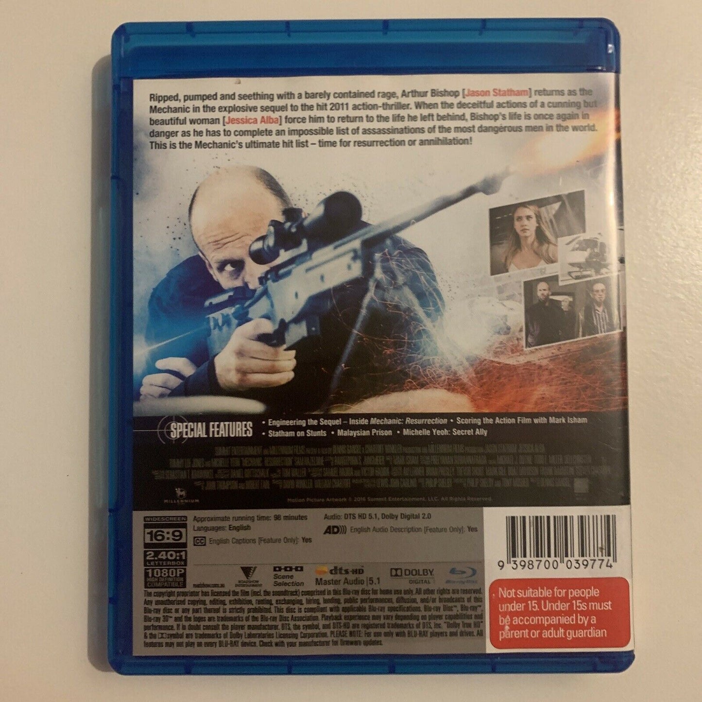 Mechanic - Resurrection (Bluray, 2016) Jason Statham, Tommy Lee Jones. Region B