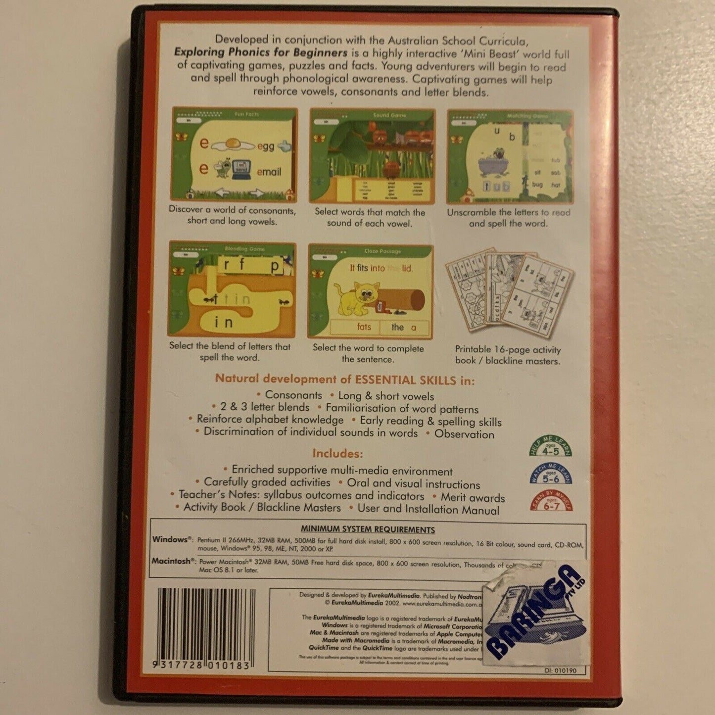 Exploring Phonics 1 For Beginners Ages 4 - 7 - EUREKA - PC & MAC, 2002 CDROM