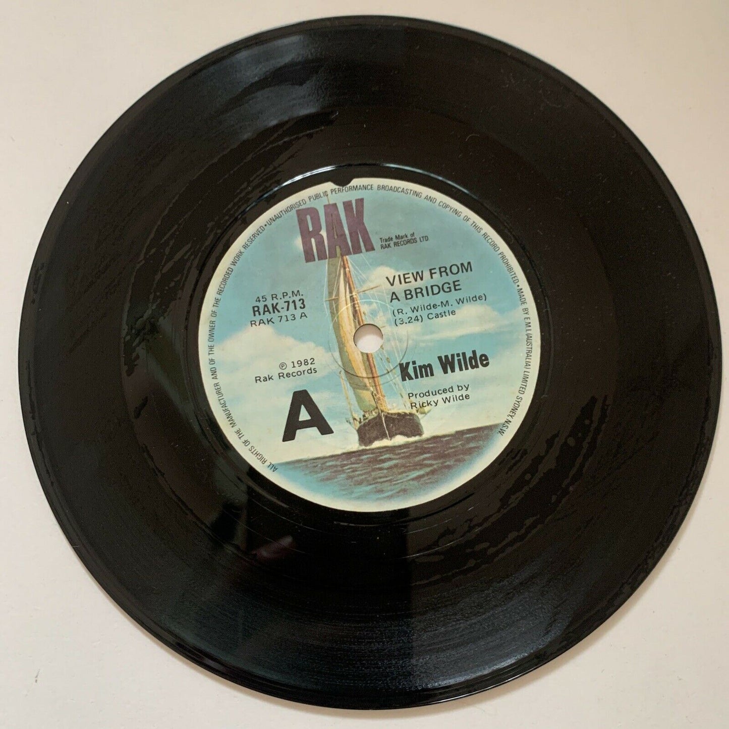 Kim Wilde - View from a Bridge / Take Me Tonight - AUS 7" 45 VINYL RECORD - 1982