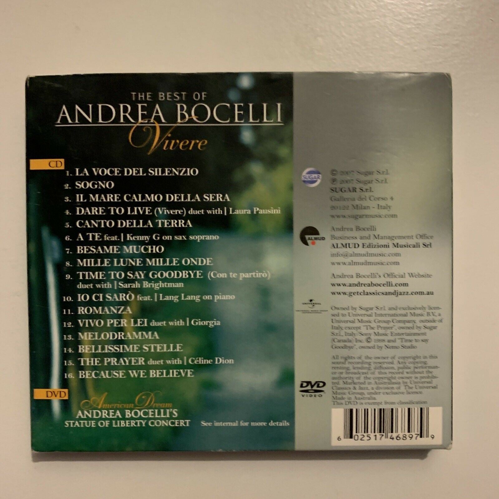 Best Of Andrea Bocelli: Vivere - Deluxe Edition (DVD + CD, 1997 ...