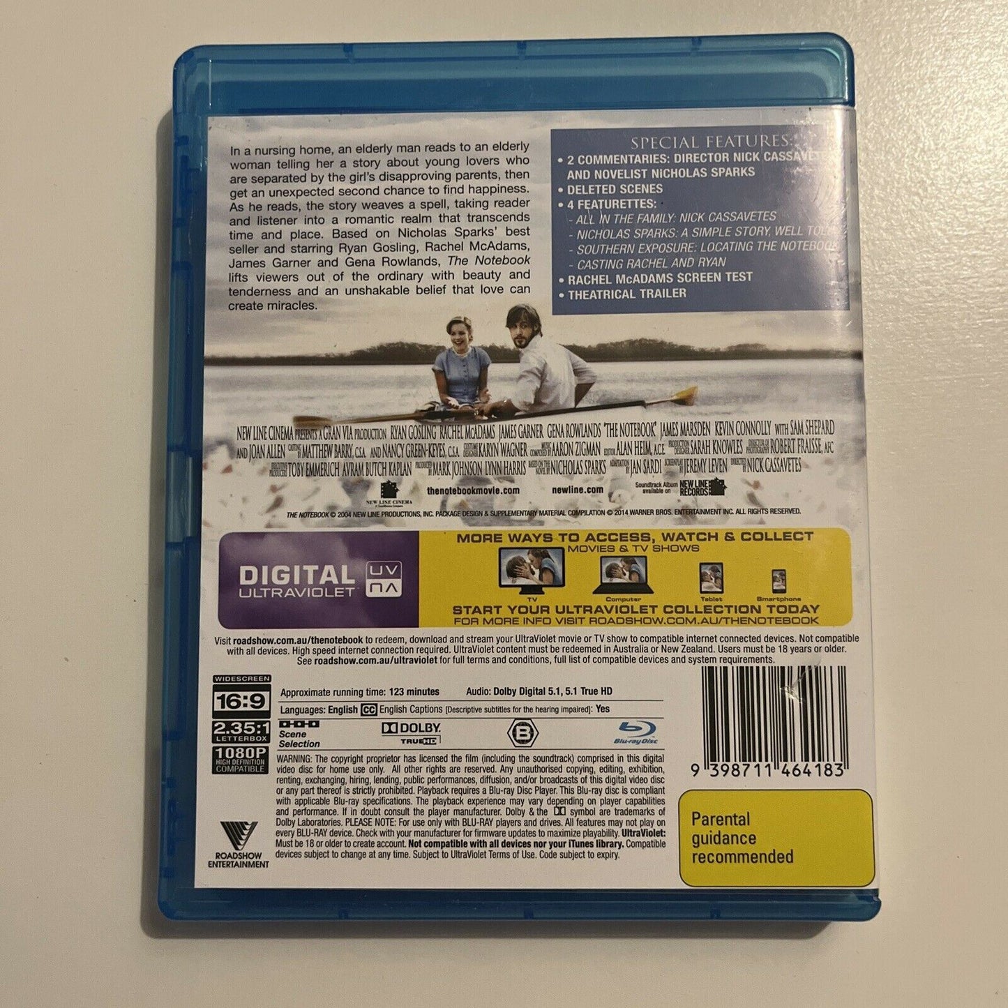 The Notebook (Bluray, 2004) Ryan Gosling, Rachel McAdams. Region B