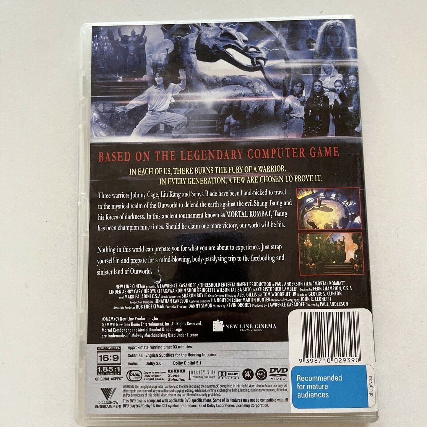 Mortal Kombat (DVD, 1995) Linden Ashby, Christopher Lambert Region 4