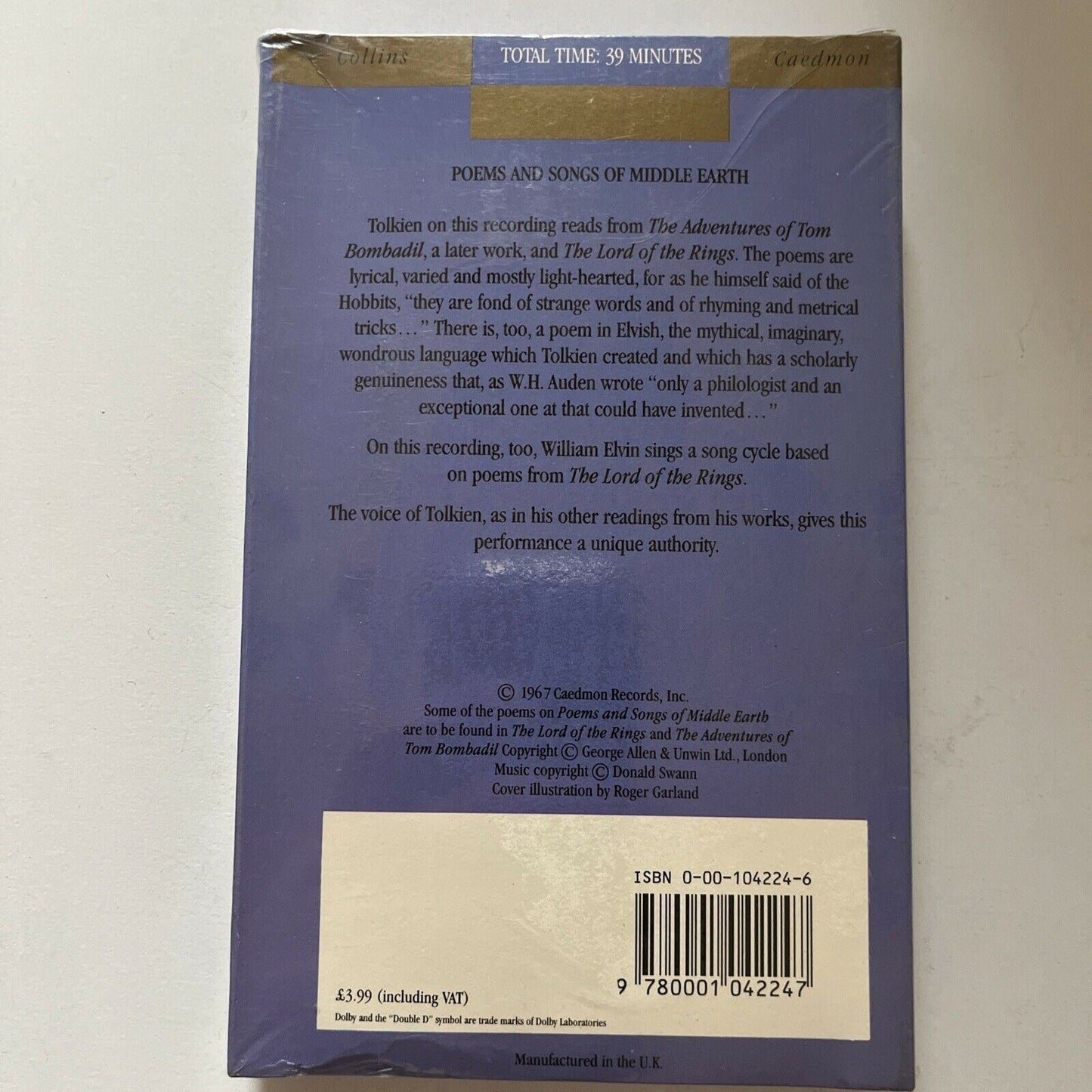 *New Sealed* Poems And Songs Of Middle Earth - J.R.R. Tolkien (Audio Cassette)