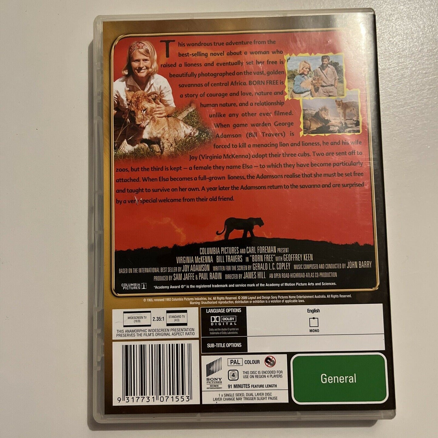 Born Free (DVD, 1965)  Bill Travers, Virginia McKenna. Region 4