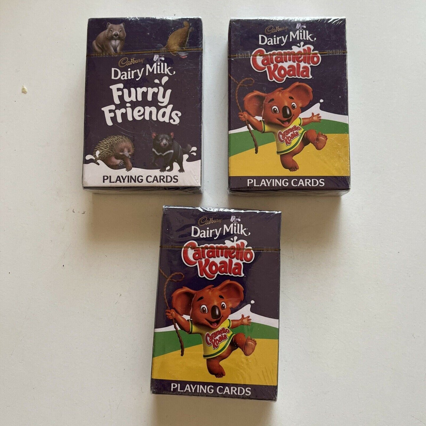 *New Sealed* 3x Cadbury Dairy Milk Playing Cards Furry Friends & Caramello Koala