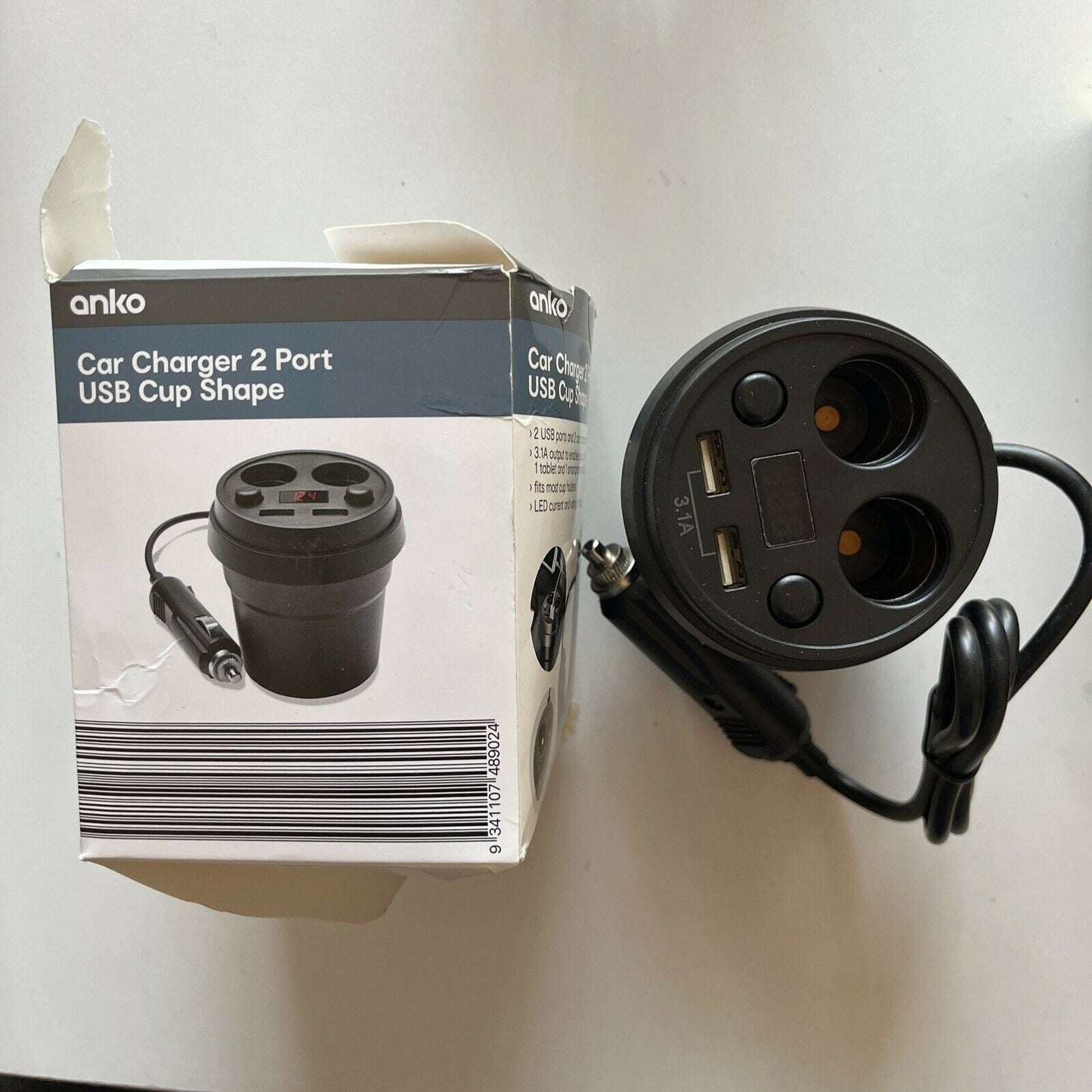 Anko Car Charger 2 Port USB Cup Shape *Opened Never Used*