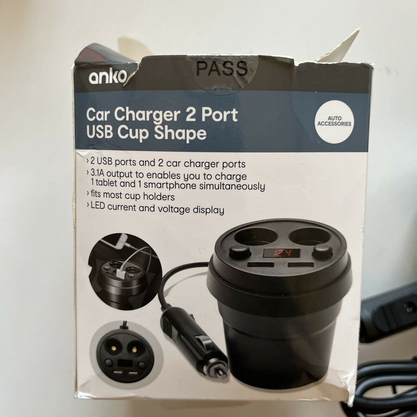 Anko Car Charger 2 Port USB Cup Shape *Opened Never Used*