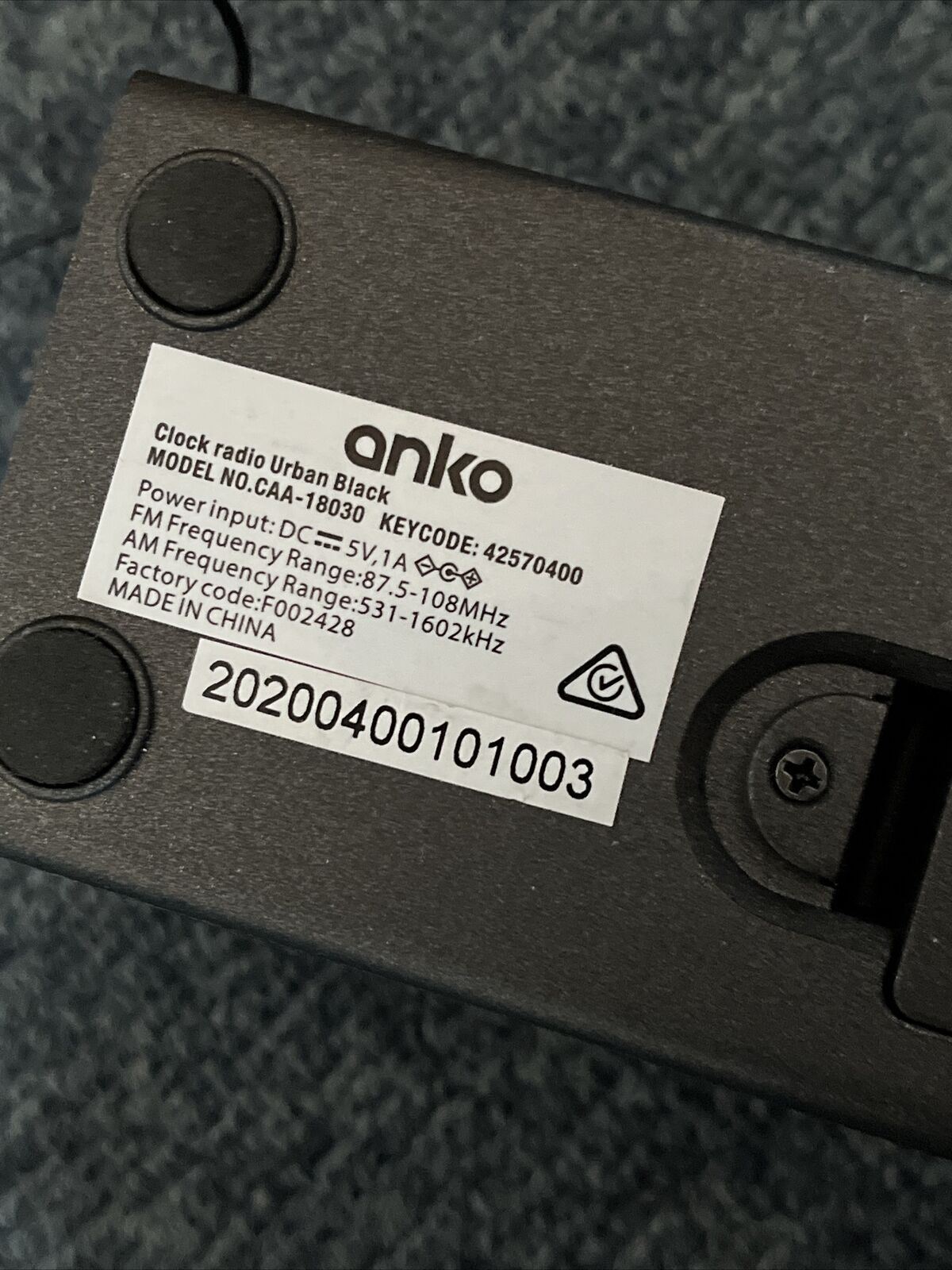 Anko CAA-18030 Alarm Clock AM/FM Radio Black