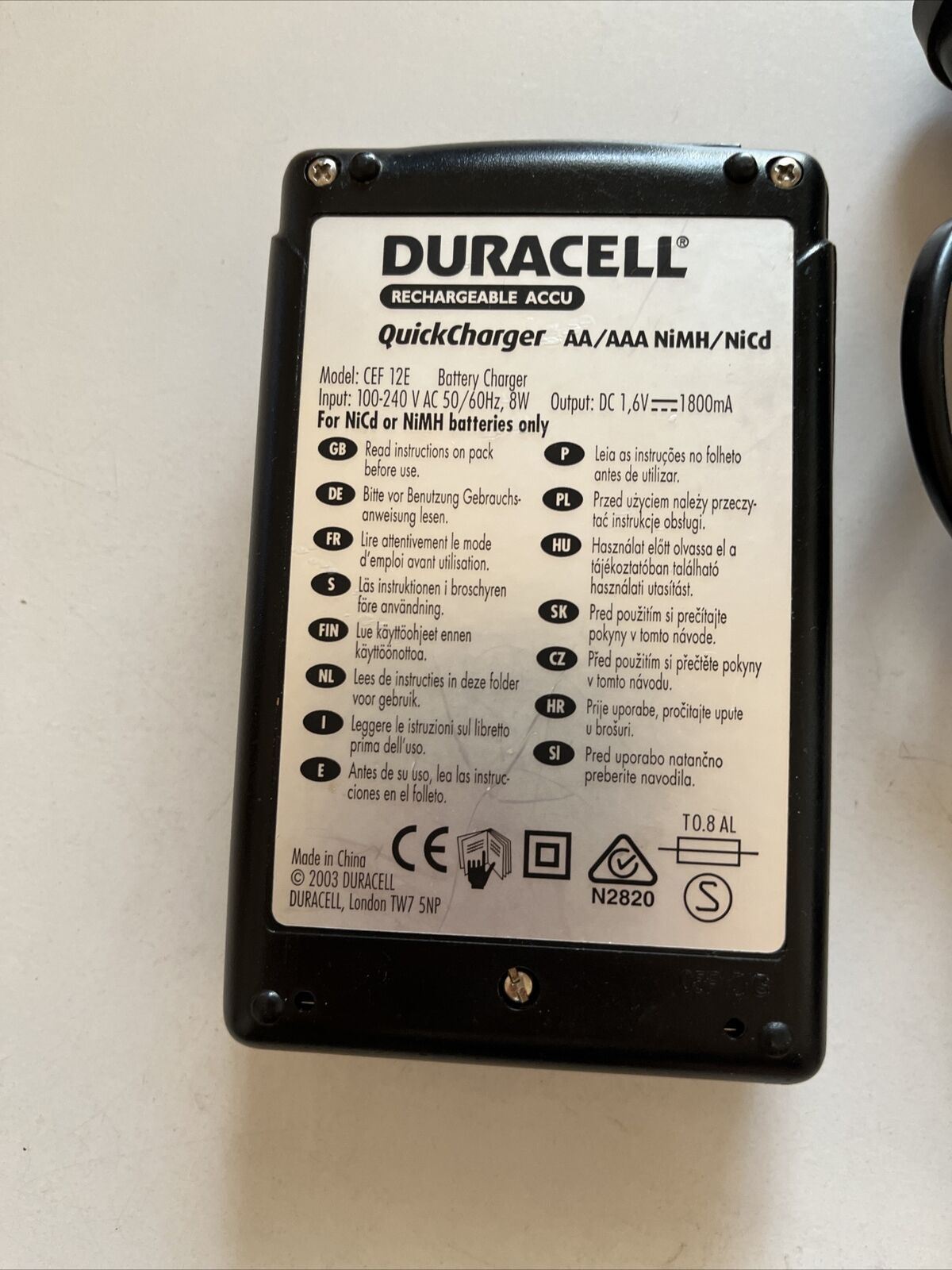 Duracell Rechargeable ACCU QuickCharger CEF 12E AA/AAA NiMH NiCd ...