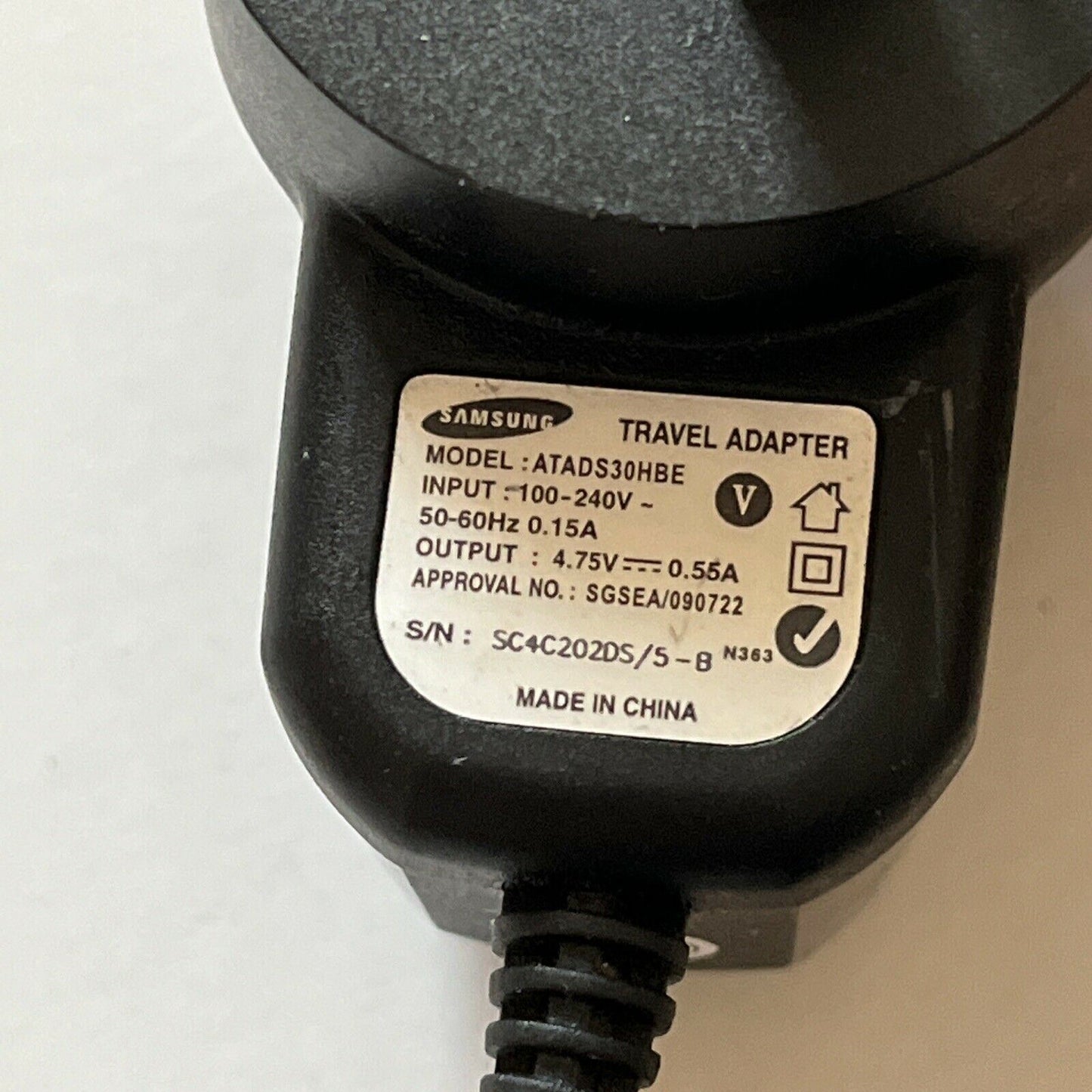 Genuine Samsung atads30hbe Travel Adapter 4.75v 0.55a Sgsea Mobile Wall Charger