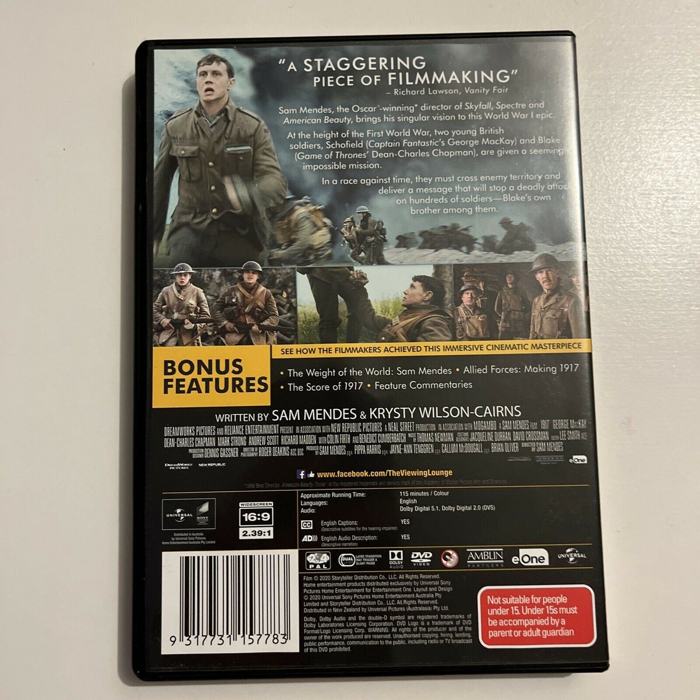 1917 (DVD, 2020) A Film by Sam Mendes - WW1 Film Region 4 & 2