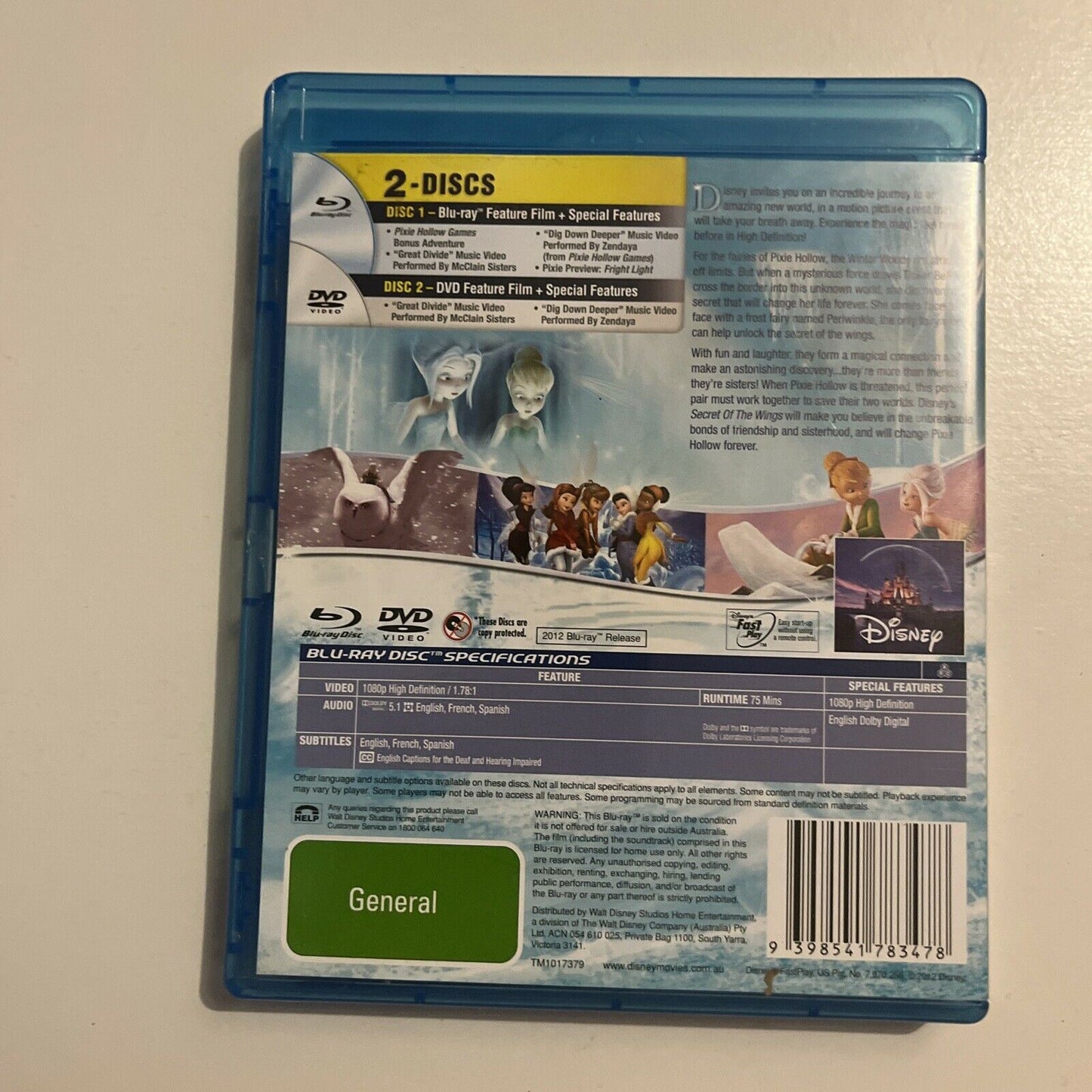 Tinkerbell And The Secret Of The Wings (Bluray + DVD, 2012, 2-Disc)