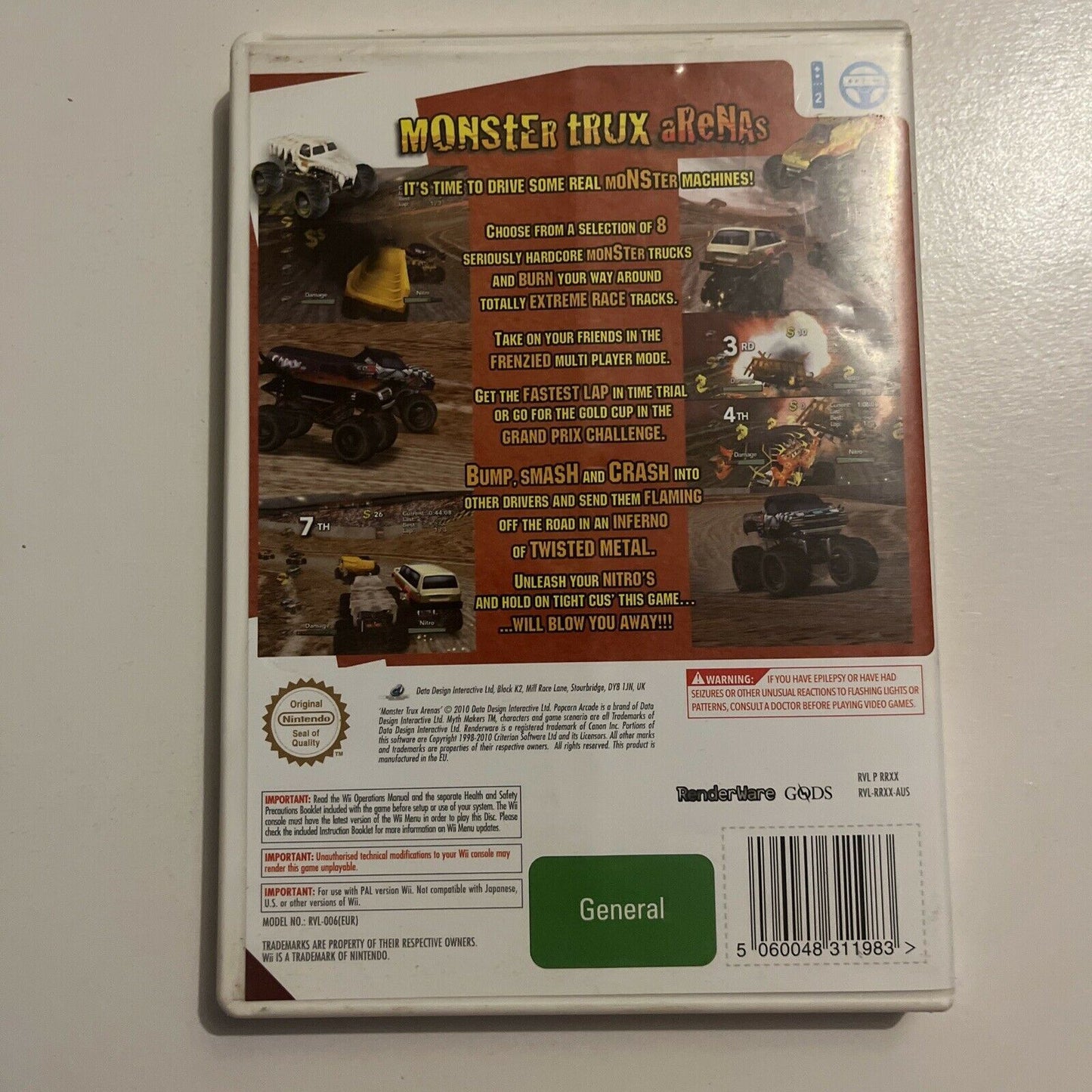 Monster Trux Arenas (Nintendo Wii PAL, 2010, Data Design)