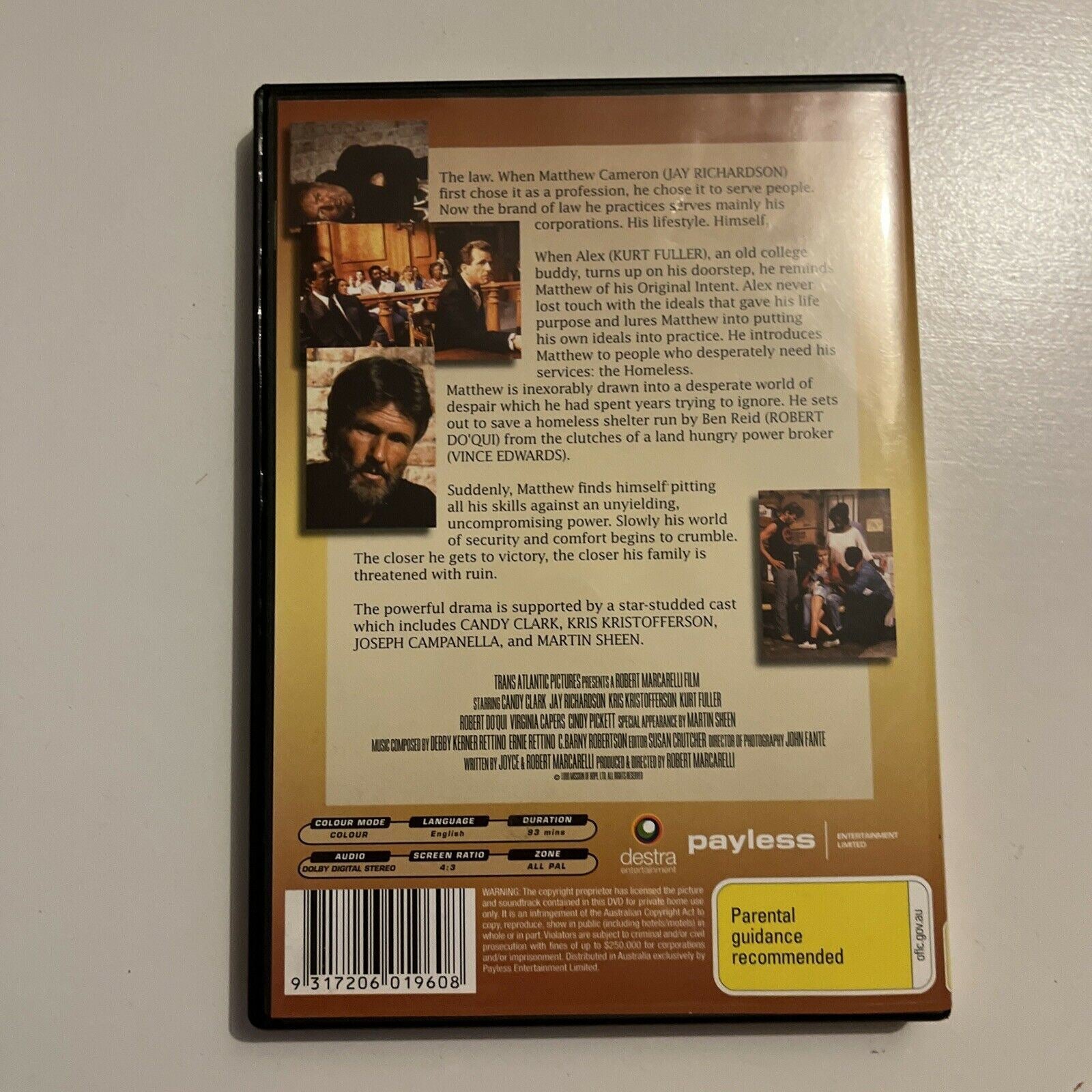 Original Intent (DVD, 1992) Kris Kristofferson, Martin Sheen. All Regi ...