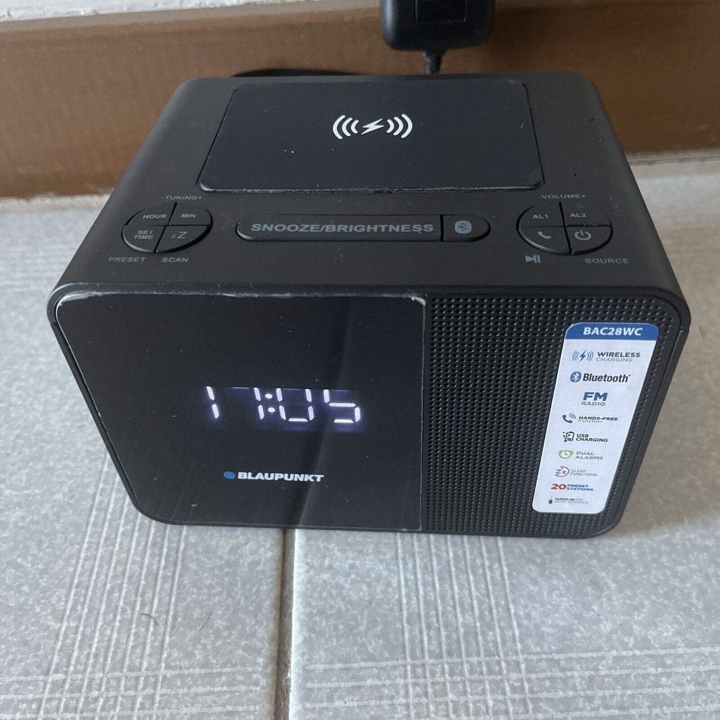 Blaupunkt BAC28WC Bluetooth Alarm Clock Radio with Qi Wireless Charging FM Radio
