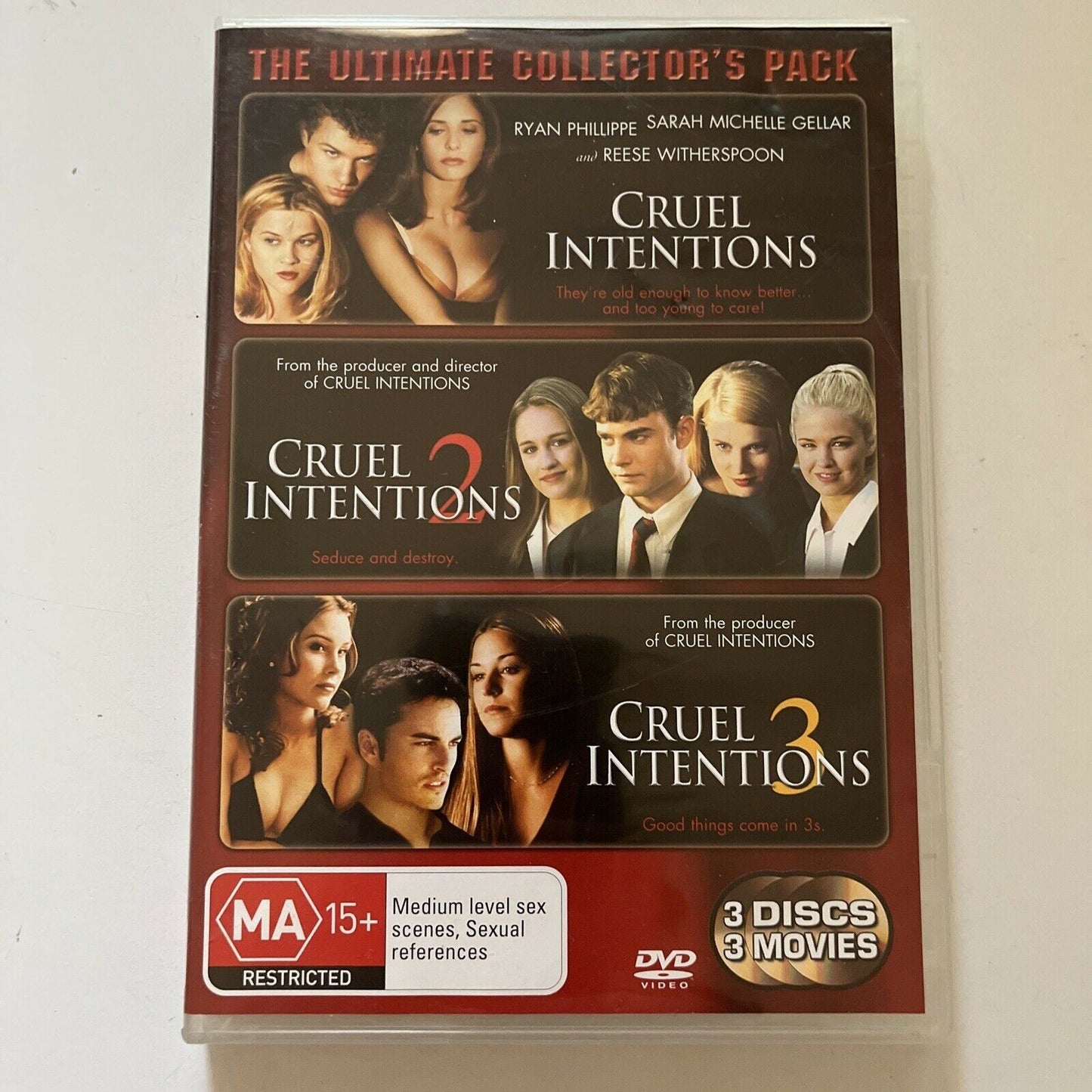 Cruel Intentions 1,2,3 (DVD, 2005, 3-Disc) Reese Witherspoon. Region4