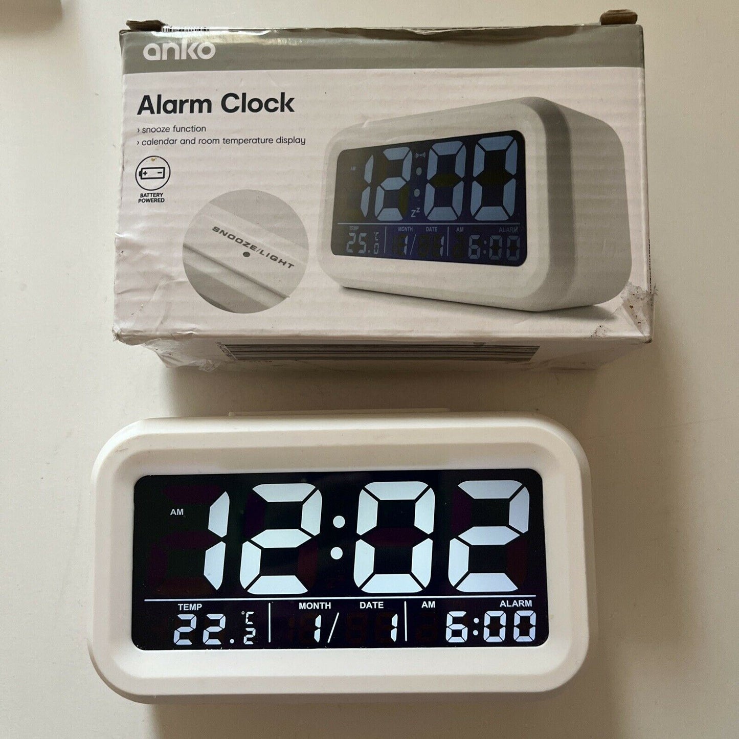 Anko Alarm Clock - Calender And Temperature Display