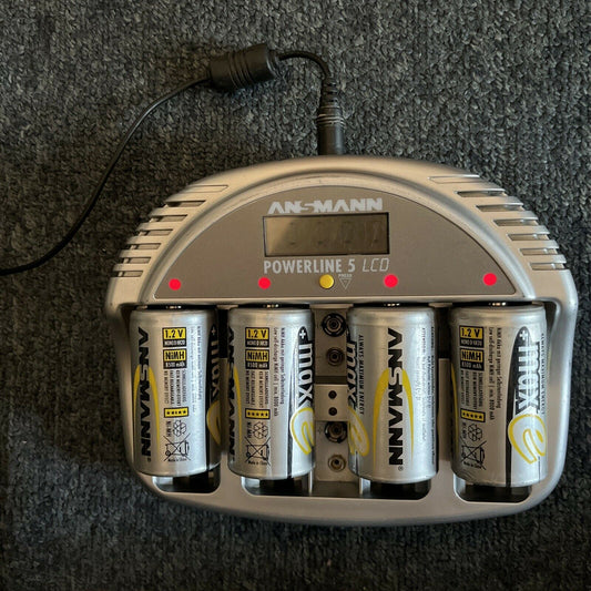 Ansmann Powerline 5 Universal Charger With LCD Display/ 4x D-Size NiMH Batteries