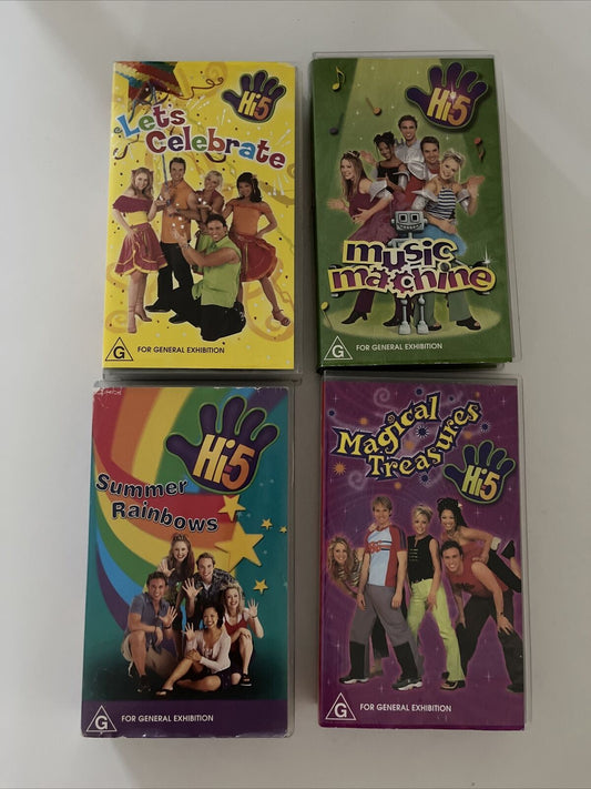 4x Hi-5 VHS: Summer Rainbows / Magical Treasure / Music Machine / Lets Celebrate