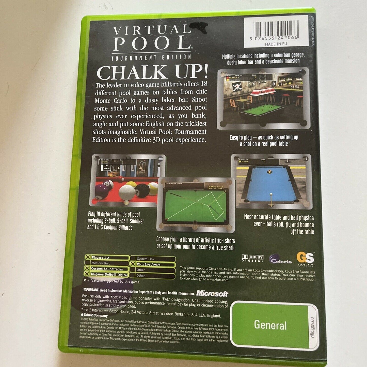 Virtual Pool - Tournament Edition - Original Microsoft Xbox With Manual PAL