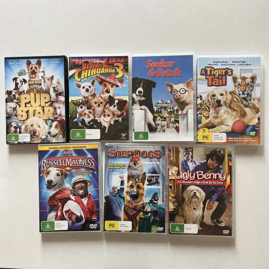 7x Lot Dog Movies DVDs - Air Bud, Chihuahua, Seeker & Fetch, Benny... Region 4