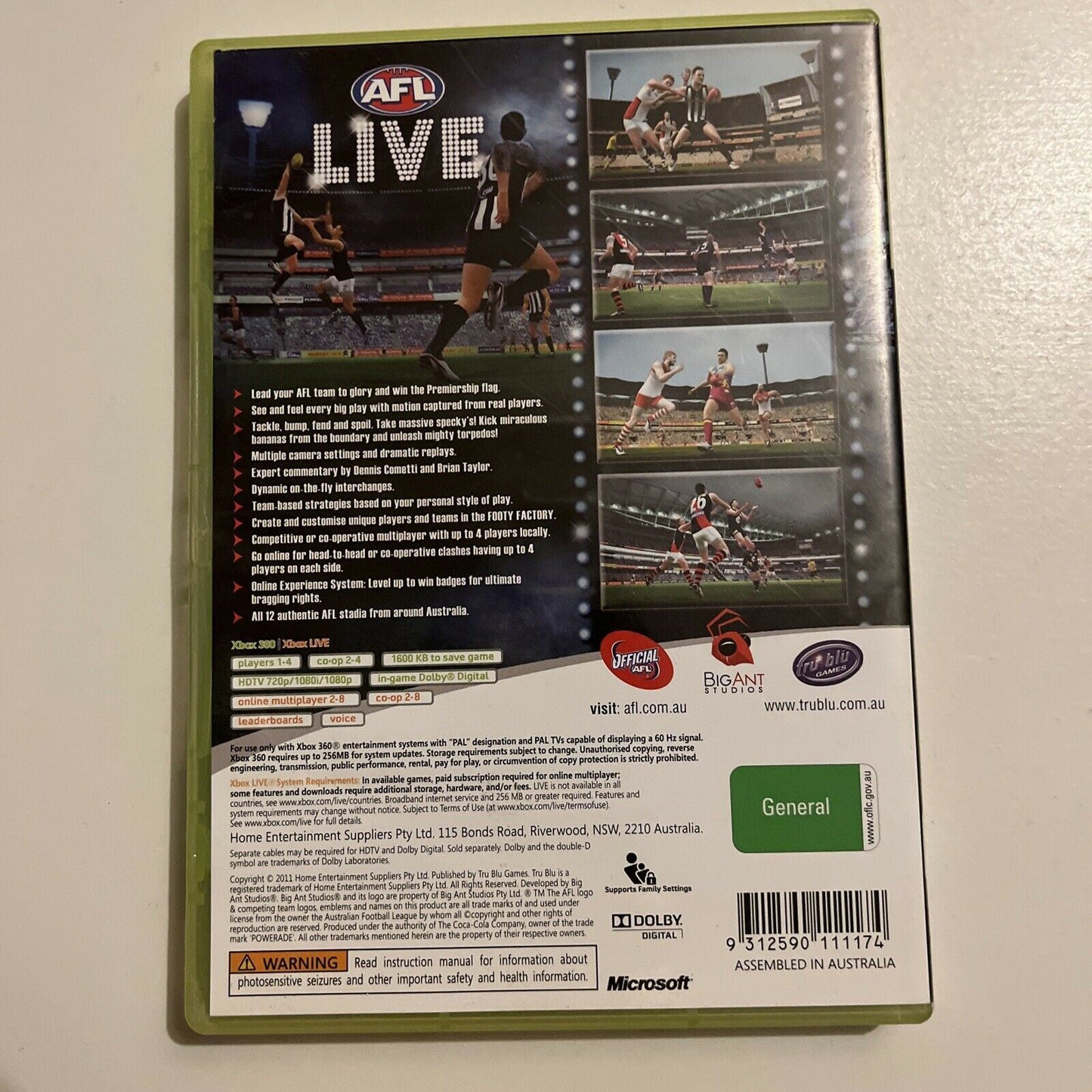 AFL Live - Microsoft Xbox 360 PAL Aussie Rules Football Sports w/ Manual