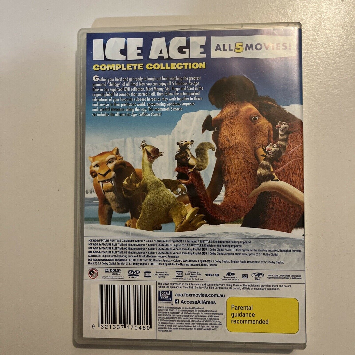 ICE AGE : Complete 1 2 3 4 5 Movie Collection (DVD, 2016, 5-Disc) Region 4