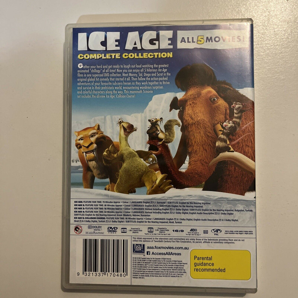 ICE AGE : Complete 1 2 3 4 5 Movie Collection (DVD, 2016, 5-Disc) Regi ...