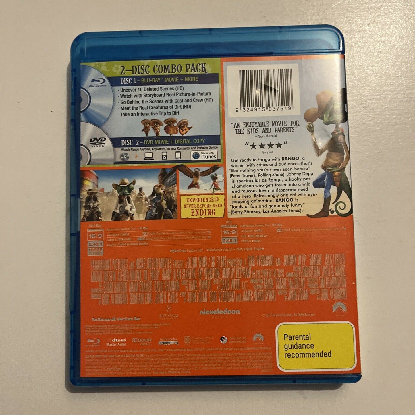 Rango (Blu-ray, 2011, 2-Disc) Johnny Depp. Region B