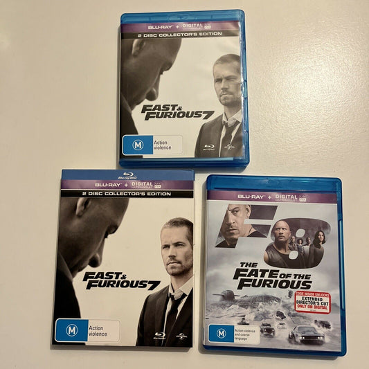 The Fate Of The Furious / Fast & Furious 7 (Blu-ray, 2019, 3-Disc) Region B
